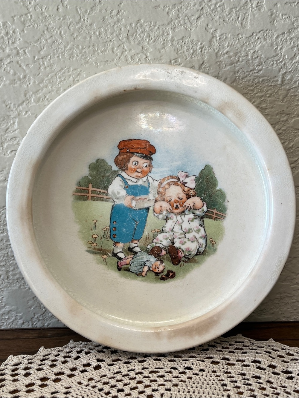 Vtg Buffalo Pottery Dolly Dingle Baby Plate, Grace Drayton, Campbell kids bowl